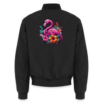 Flamingo - Unisex Bomber Jacket - black - Back - AI Model Male 185 light (185cm)