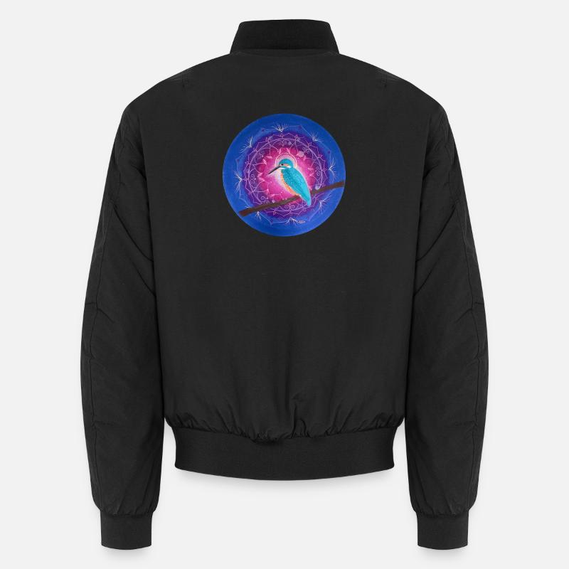 Mystischer Eisvogel mit Mandala - Unisex Bomberjacke - Schwarz