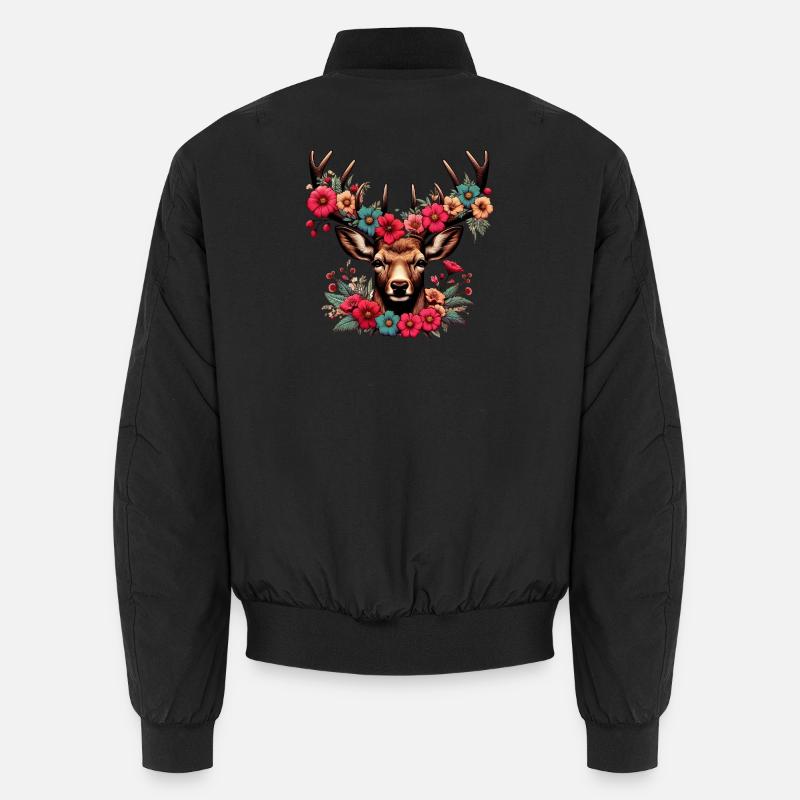 Hirsch mit Blumen Unisex Bomberjacke