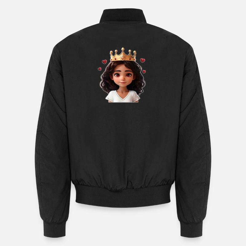 Süßes Mädchen mit Krone und Herzchen - Unisex Bomberjacke - Schwarz