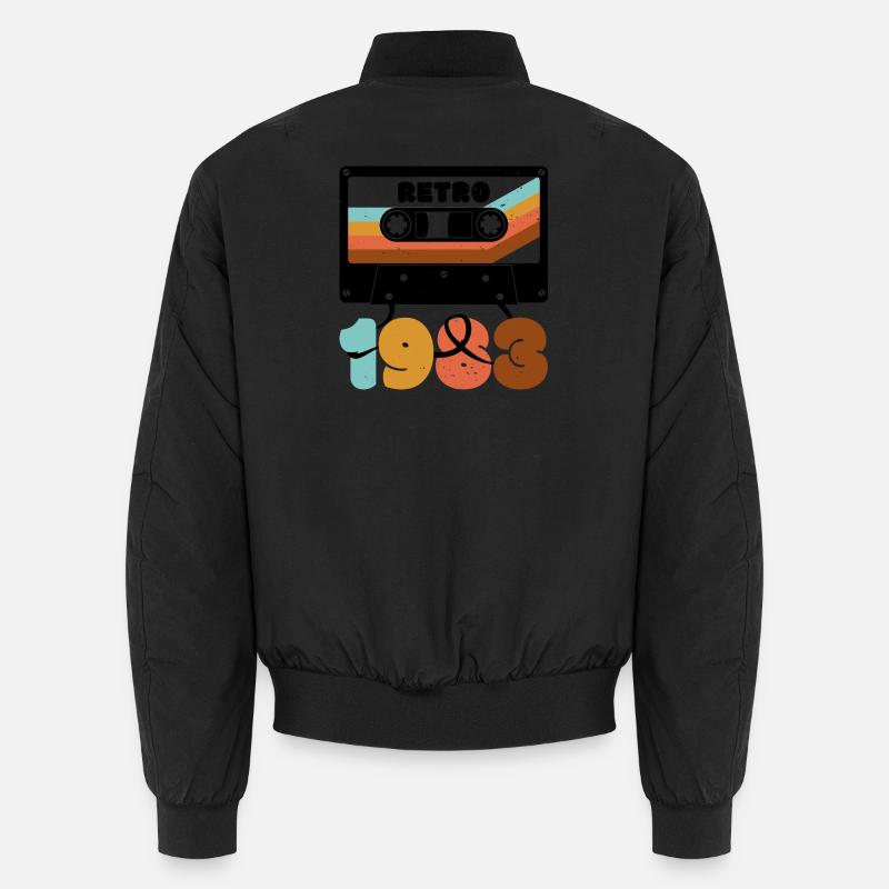 Retro 1980s Color Block Cassette Typography Unisex Bomber Jacket