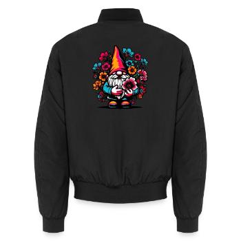 Zwerg mit Blumen - Unisex Bomberjacke - Schwarz - Hinten - AI Model Male 185 light (185cm)