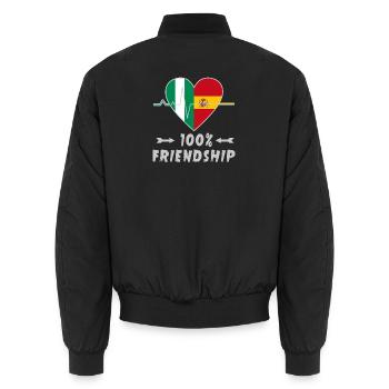 Nigeria and Spain 100% friendship - Unisex Bomber Jacket - black - Back - AI Model Male 185 light (185cm)