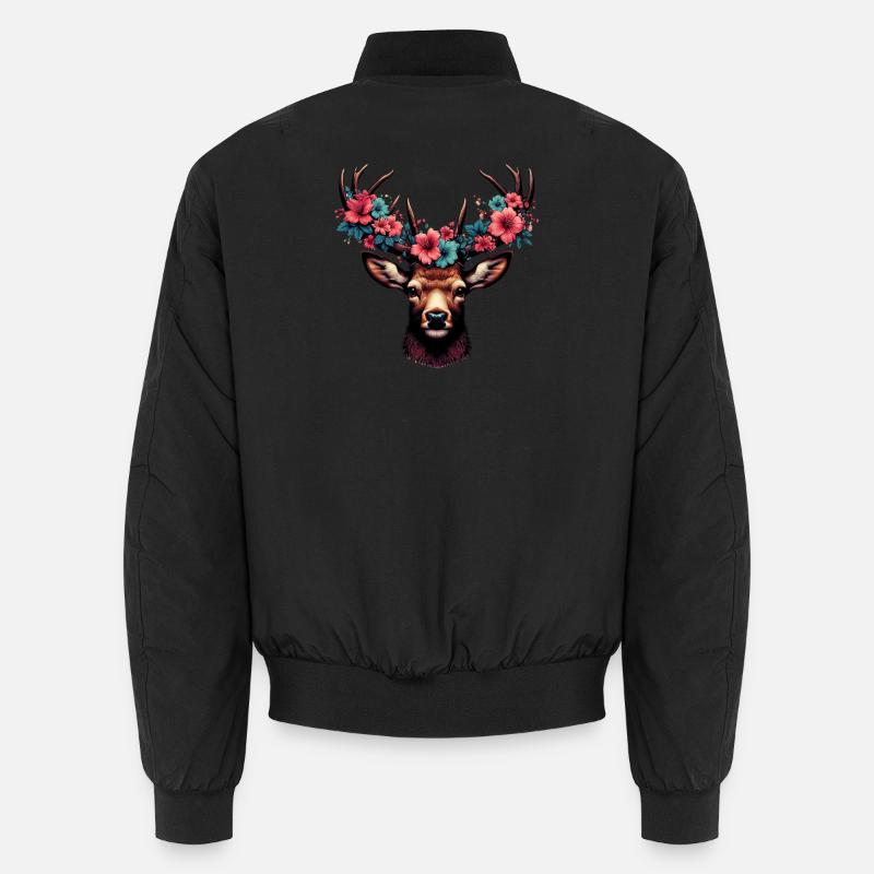 Hirsch mit Blumen - Unisex Bomberjacke - Schwarz