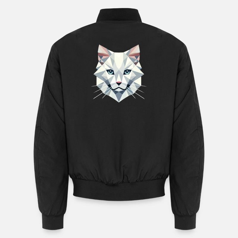 Geometric elegance: White cat in facets Unisex Bomber Jacket
