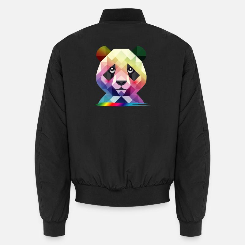 Bunter Regenbogen-Panda – Farbenfrohe Geometrie Unisex Bomberjacke