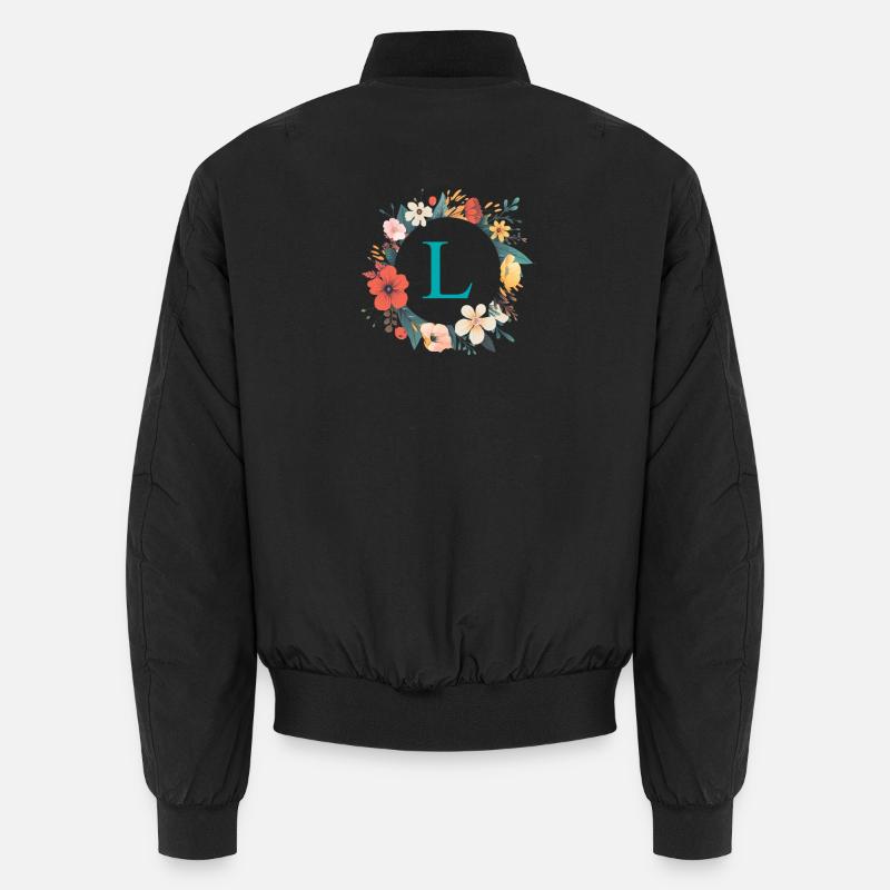 L Monogram, Flower Wreath, Personalizable - Unisex Bomber Jacket - black