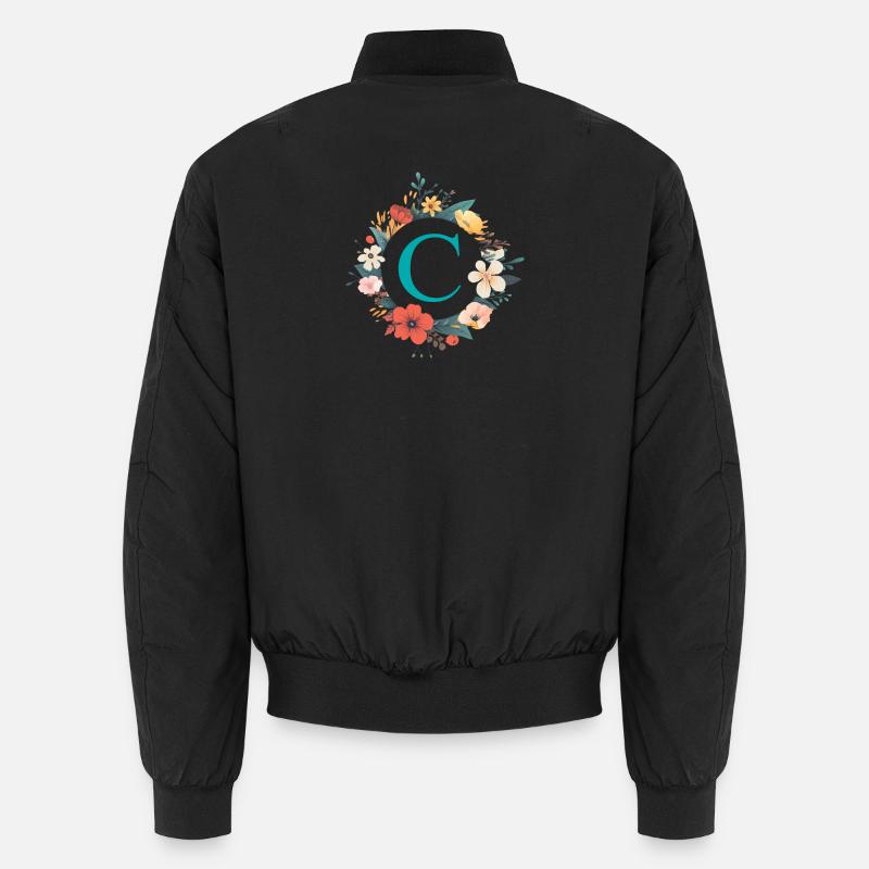 C Monogram, Flower Wreath, Personalizable - Unisex Bomber Jacket - black