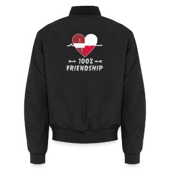 Latvia and Poland 100% friendship - Unisex Bomber Jacket - black - Back - AI Model Male 185 light (185cm)
