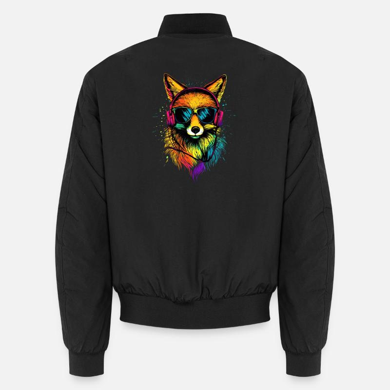 Fuchs DJ Kopfhörer Bunt Regenbogen Musik Füchse Unisex Bomberjacke