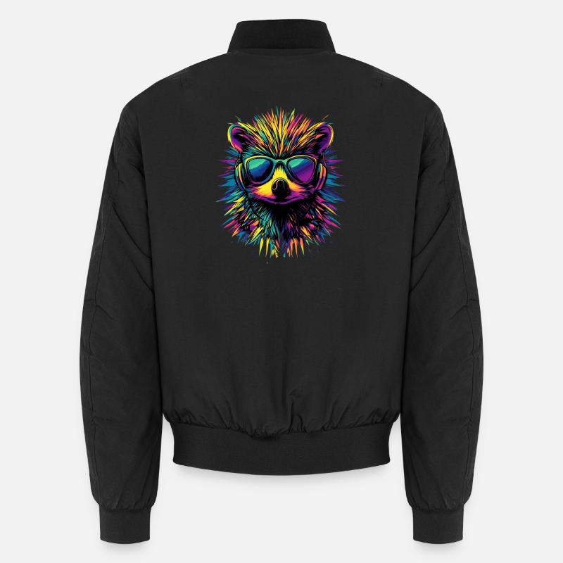 hérisson popart casque lunettes de soleil coloré mignon hérisson Bomber unisexe