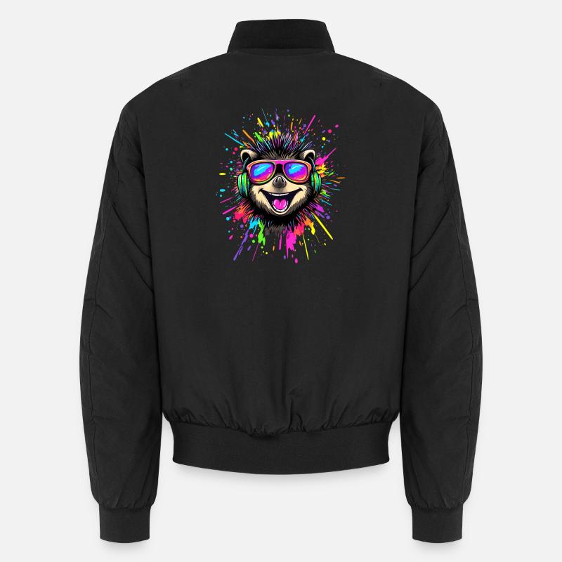 hérisson popart casque lunettes de soleil coloré mignon hérisson Bomber unisexe