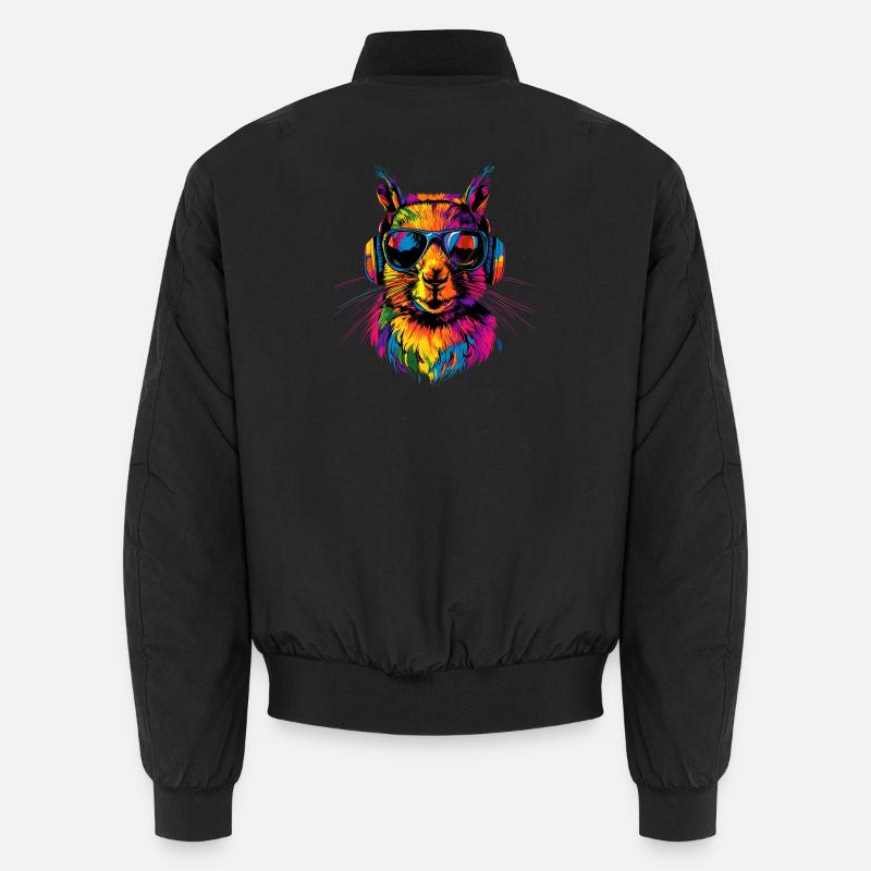 Squirrel Headphones Colorful Pop Art DJ Squirrel Unisex Bomber Jacket