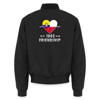 Ecuador and Poland 100% friendship - Unisex Bomber Jacket - black - Back - AI Model Male 185 light (185cm)