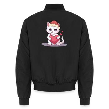 Xmas Cat Kitten Cats Santa Claus - Unisex Bomber Jacket - black - Back - AI Model Male 185 light (185cm)