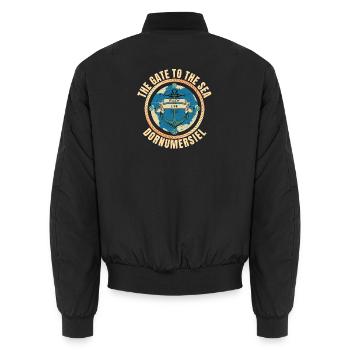 The Gate to the Sea - Dornumersiel - Unisex Bomberjacke - Schwarz - Hinten - AI Model Male 185 light (185cm)
