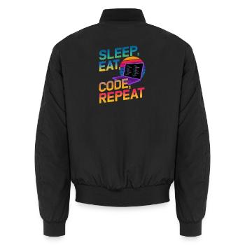 Sleep Eat Code Repeat Gift For Coder - Unisex Bomber Jacket - black - Back - AI Model Male 185 light (185cm)