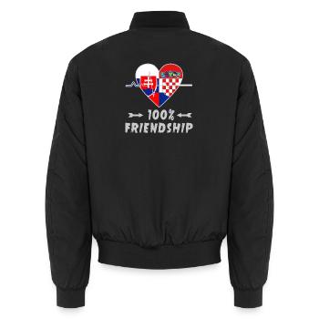 Slovakia and Croatia 100% friendship - Unisex Bomber Jacket - black - Back - AI Model Male 185 light (185cm)