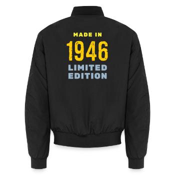 1946 - Unisex Bomber Jacket - black - Back - AI Model Male 185 light (185cm)