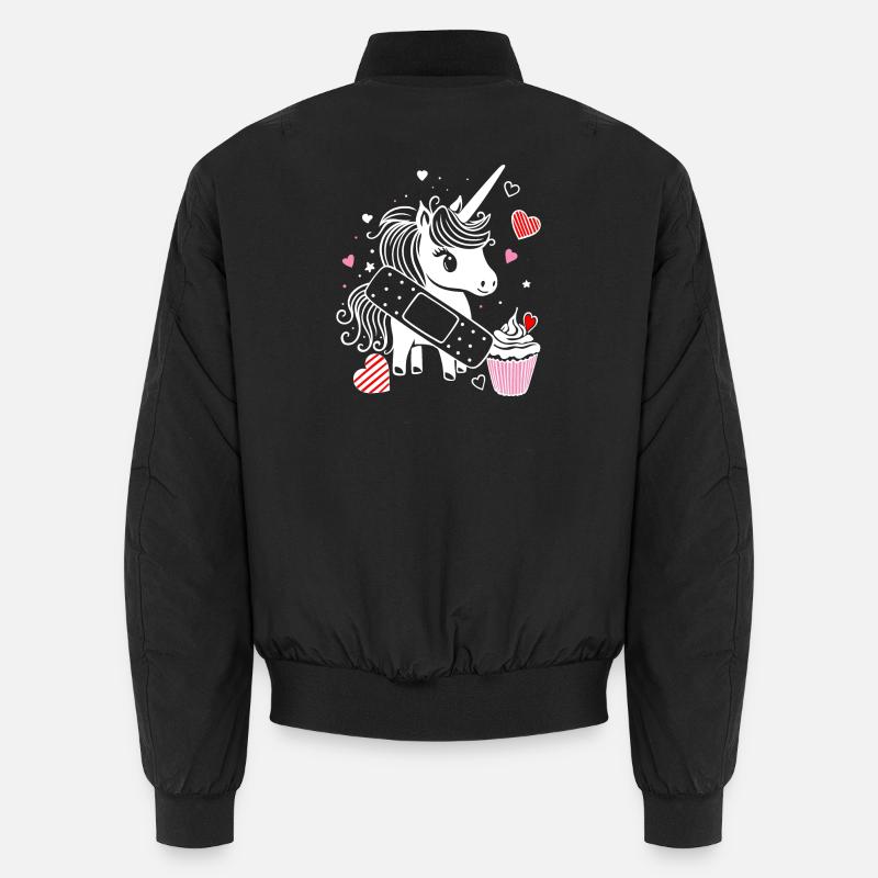 Einhorn mit Pflaster und Cupcake - Gute Besserung Unisex Bomberjacke