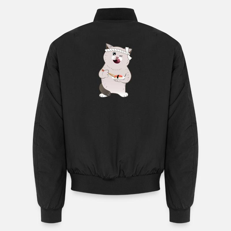 Cute Chubby Cat Holding Sushi Unisex Bomber Jacket