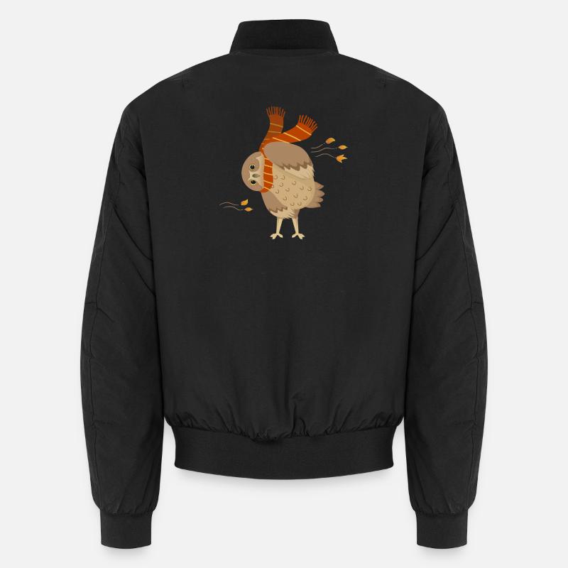 Süße Cartoon-Eule trägt Schal mit fallenden Blättern Unisex Bomberjacke