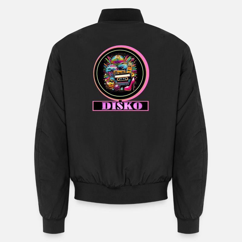 Disco Retro Cassette Neon Gloss - Unisex Bomber Jacket - black