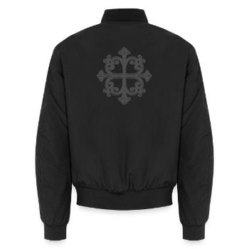 Elegantes Florales Kreuzdekor verschnörkelt - Unisex Bomberjacke - Schwarz - Hinten - AI Model Male 185 light (185cm)