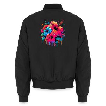 Hibiskusblüten - Unisex Bomberjacke - Schwarz - Hinten - AI Model Male 185 light (185cm)