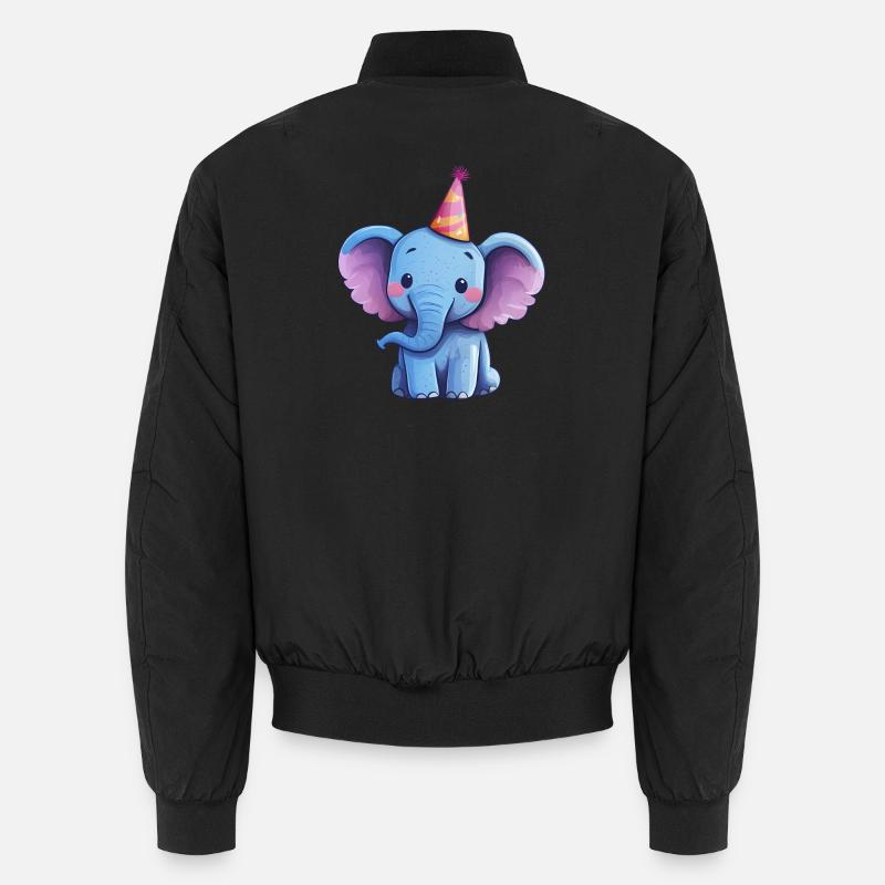 Cute Happy Elephant with Party Hat Unisex Bomber Jacket