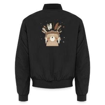 Niedlicher Bär mit Federschmuck im Boho-Sti - Unisex Bomberjacke - Schwarz - Hinten - AI Model Male 185 light (185cm)