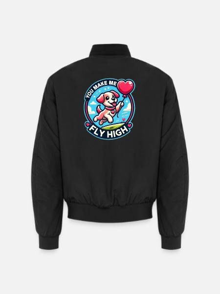 Flying dog with heart balloon - Unisex Bomber Jacket - black