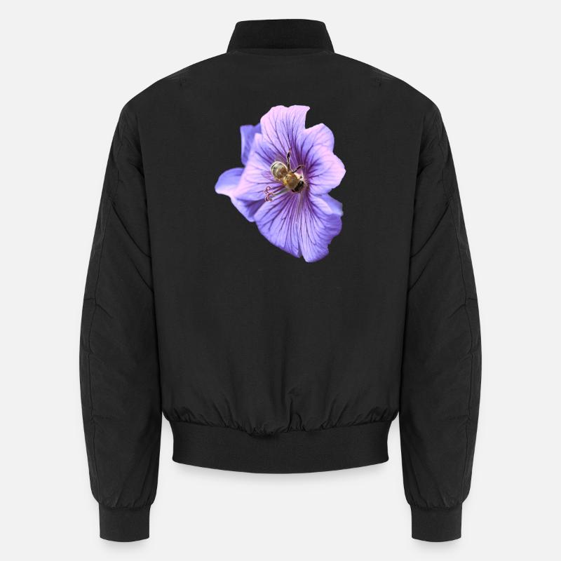 Violette Blüte mit Biene - Unisex Bomberjacke - Schwarz