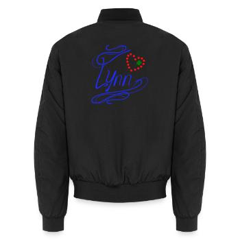 Lynn mit Herz und Kleeblatt - Unisex Bomberjacke - Schwarz - Hinten - AI Model Male 185 light (185cm)