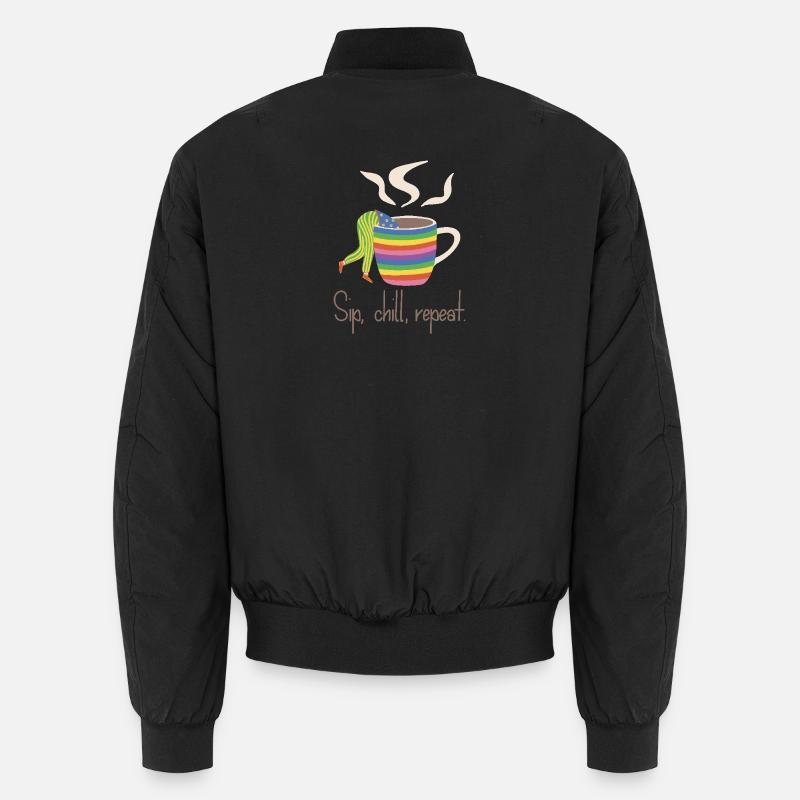 Sip, chill, repead - Rainbow Coffee Lover Unisex Bomber Jacket