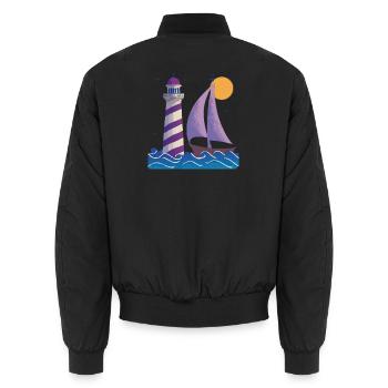 Leuchtturm mit Boot - Unisex Bomberjacke - Schwarz - Hinten - AI Model Male 185 light (185cm)