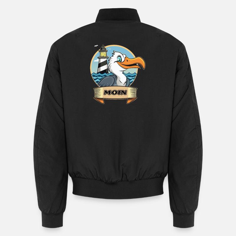 Moin -Möve mit Leuchtturm Unisex Bomberjacke