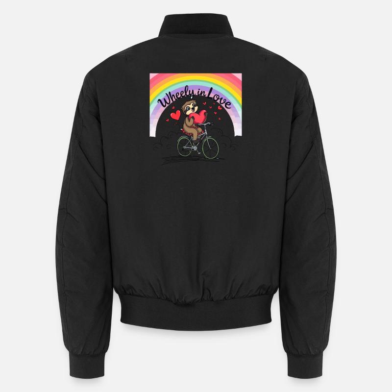 Adorable Sloth on Bicycle with Heart and Rainbow Unisex Bomber Jacket