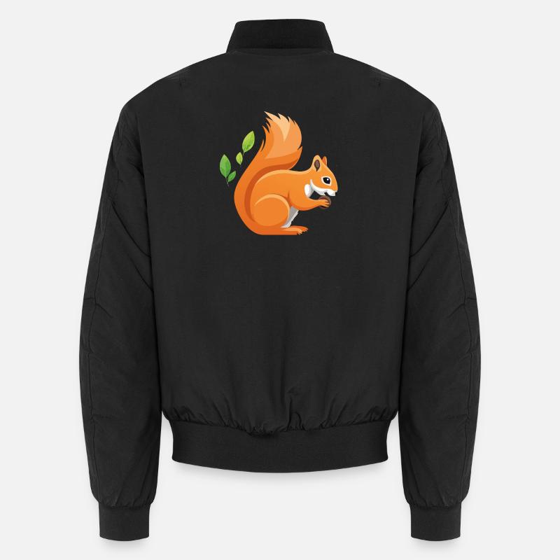 Verspielter Eichhörnchen-Print mit Blättern - Unisex Bomberjacke - Schwarz