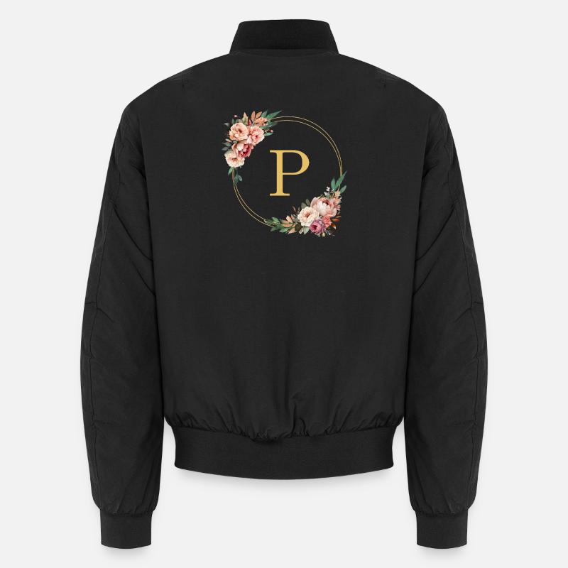 P Monogram, Flower Wreath, Personalizable Unisex Bomber Jacket