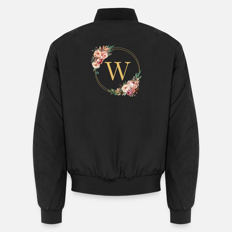 W Monogram, Flower Wreath, Personalizable Unisex Bomber Jacket