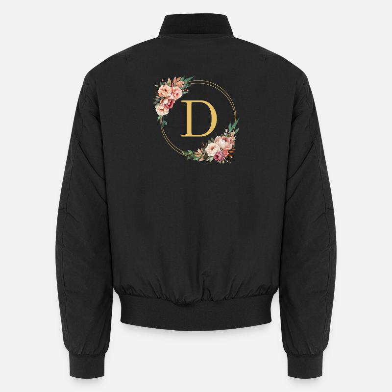 D Monogram, Flower Wreath, Personalizable - Unisex Bomber Jacket - black