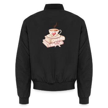 Liebe schlürfen: Kaffee und Bücher - Unisex Bomberjacke - Schwarz - Hinten - AI Model Male 185 light (185cm)