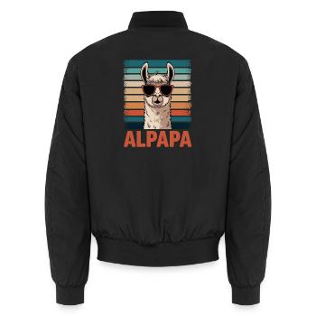 Papa Alpaka Dad Lustig Lama Vatertagsgeschenk - Unisex Bomberjacke - Schwarz - Hinten - AI Model Male 185 light (185cm)