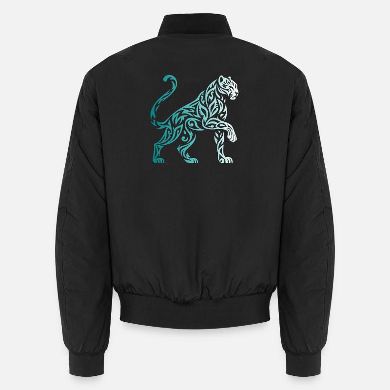 Tribal Panther Gradient Blue White - Unisex Bomber Jacket - black