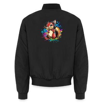 Farbenfrohes Eichhörnchen mit Kopfhörern, Musik - Unisex Bomberjacke - Schwarz - Hinten - AI Model Male 185 light (185cm)