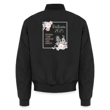 Rentnerin 2025 – Lange gearbeitet - Blümchen - Unisex Bomberjacke - Schwarz - Hinten - AI Model Male 185 light (185cm)