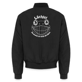 Lächel Frosch Meme Motiv lachen lustiger Frosch - Unisex Bomberjacke - Schwarz - Hinten - AI Model Male 185 light (185cm)