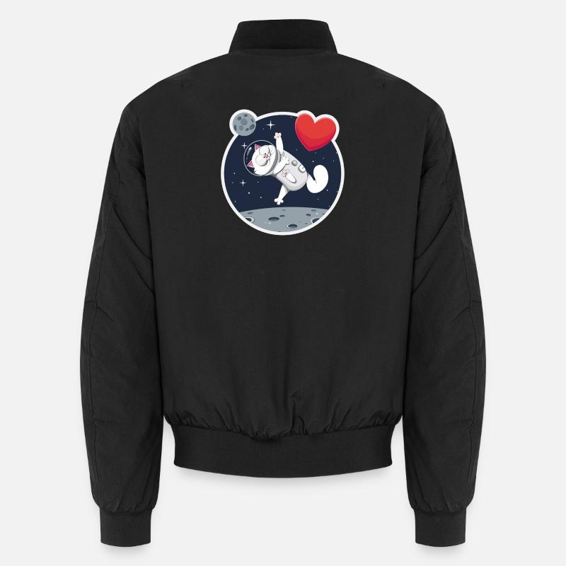 Einsame Astronautin Katze fängt Herz Unisex Bomberjacke