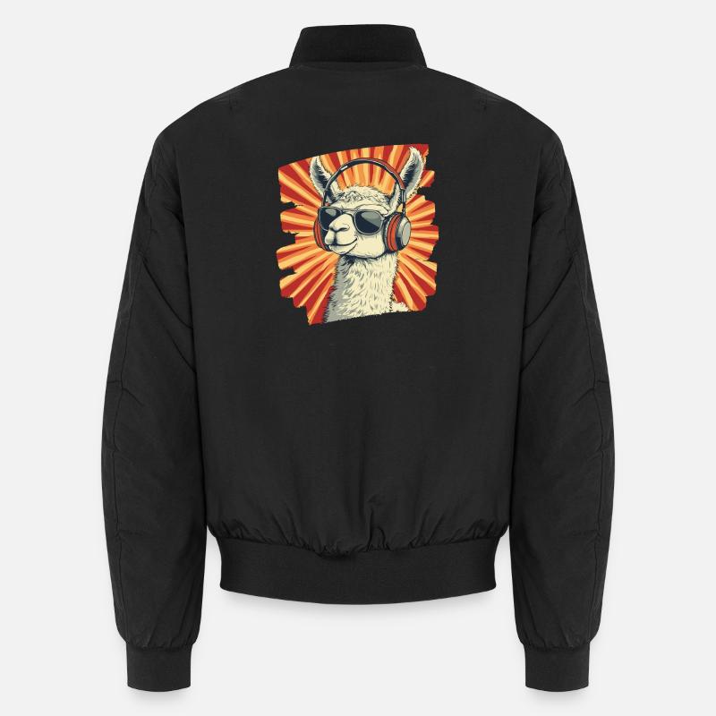 Lama Kopfhörer - Unisex Bomberjacke - Schwarz